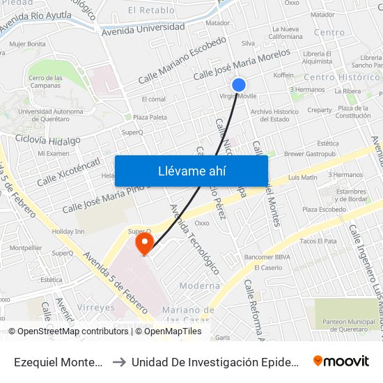 Ezequiel Montes Y Miguel Hidalgo to Unidad De Investigación Epidemiológica Y En Servicios De Salud map