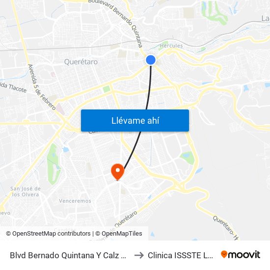 Blvd Bernado Quintana Y Calz De Los Arcos to Clinica ISSSTE La Azteca map