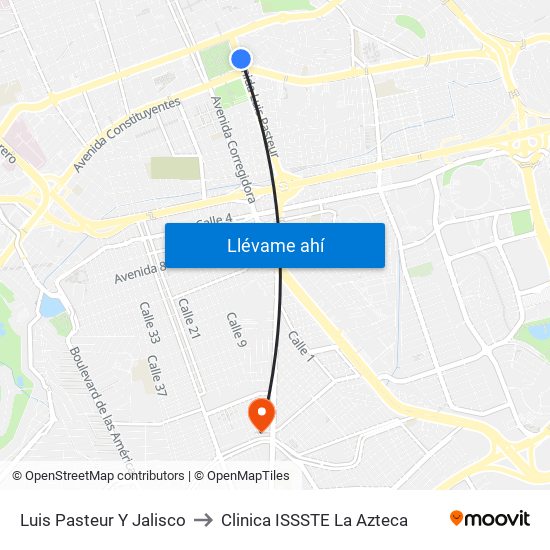 Luis Pasteur Y Jalisco to Clinica ISSSTE La Azteca map
