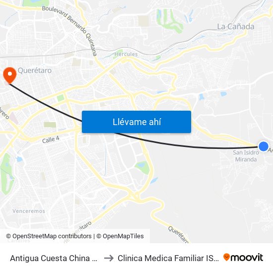 Antigua Cuesta China Y Puente Conin to Clinica Medica Familiar ISSSTE Queretaro map