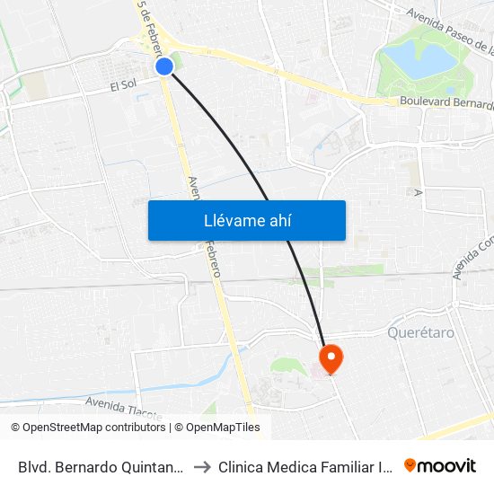 Blvd. Bernardo Quintana Y 5 De Febrero to Clinica Medica Familiar ISSSTE Queretaro map