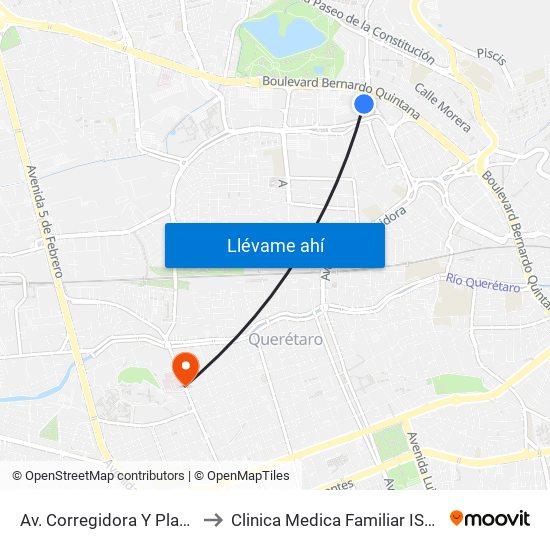 Av. Corregidora Y Plaza Del Parque to Clinica Medica Familiar ISSSTE Queretaro map