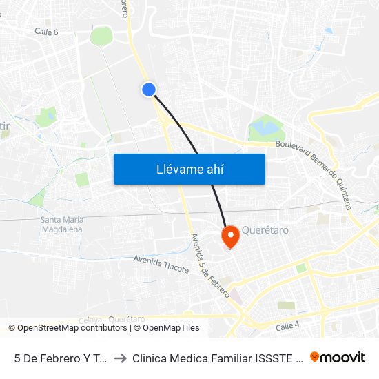 5 De Febrero Y Tremec to Clinica Medica Familiar ISSSTE Queretaro map
