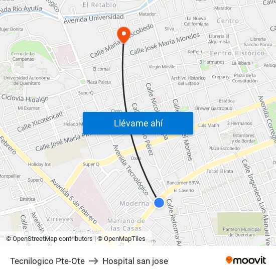 Tecnilogico Pte-Ote to Hospital san jose map