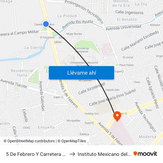 5 De Febrero Y Carretera Al Campo Militar to Instituto Mexicano del Seguro Social map