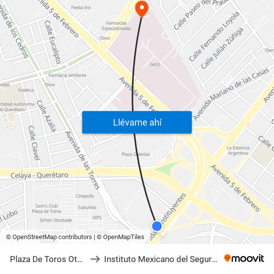 Plaza De Toros Ote - Pte to Instituto Mexicano del Seguro Social map