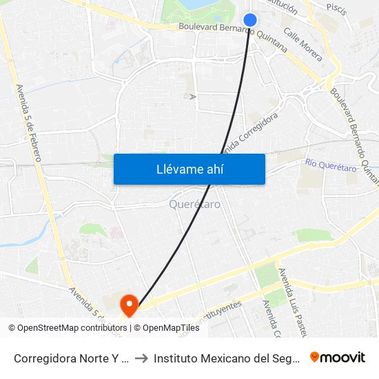 Corregidora Norte Y Morera to Instituto Mexicano del Seguro Social map