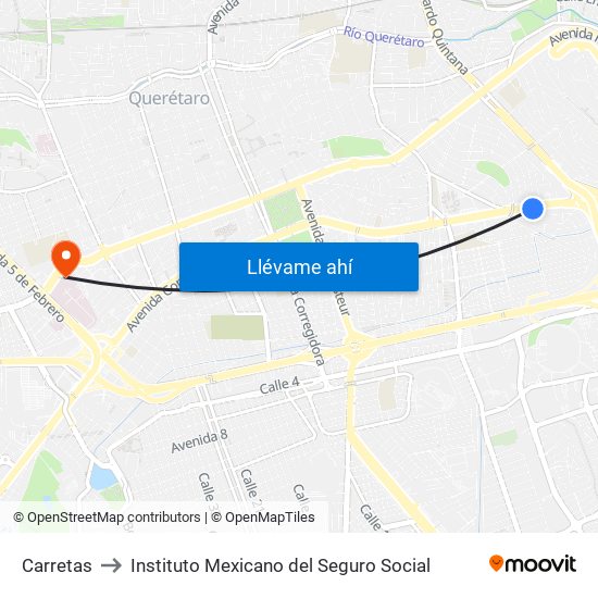 Carretas to Instituto Mexicano del Seguro Social map