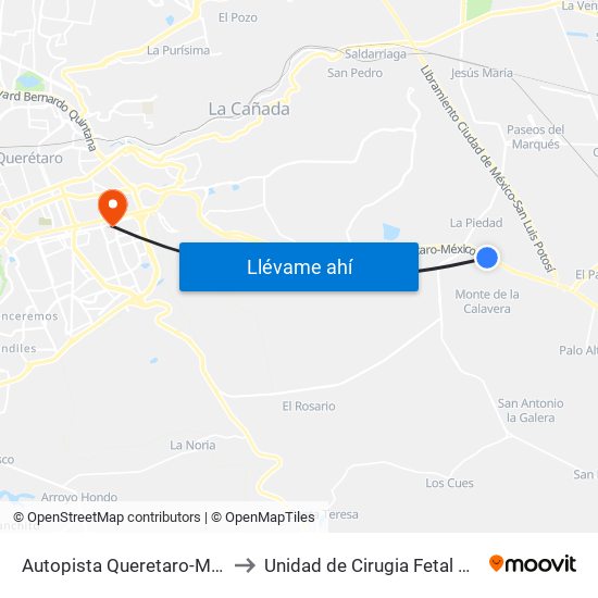 Autopista Queretaro-Mexico Y Parque Industrial El Marques to Unidad de Cirugia Fetal Hospital de Especialidades. HENM. Qro map