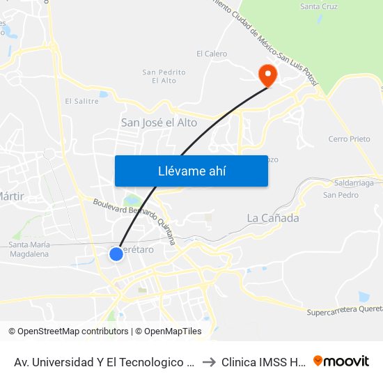 Av. Universidad Y El Tecnologico De Queretaro to Clinica IMSS Hércules map