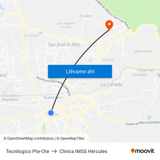 Tecnilogico Pte-Ote to Clinica IMSS Hércules map