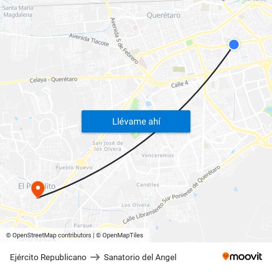 Ejército Republicano to Sanatorio del Angel map