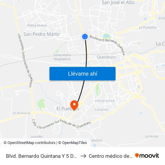 Blvd. Bernardo Quintana Y 5 De Febrero to Centro médico del bajio map