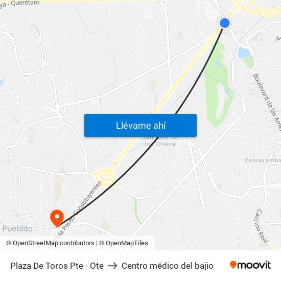 Plaza De Toros Pte - Ote to Centro médico del bajio map