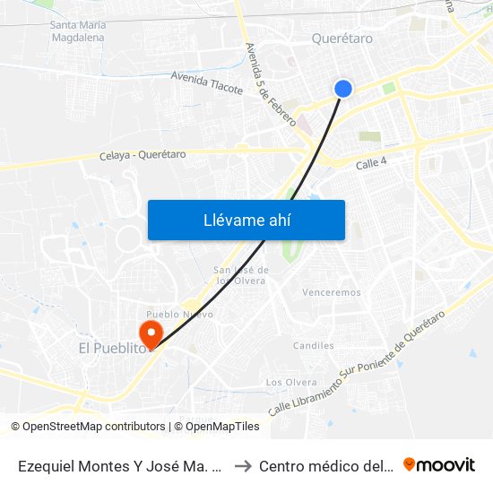 Ezequiel Montes Y José Ma. Arteaga to Centro médico del bajio map