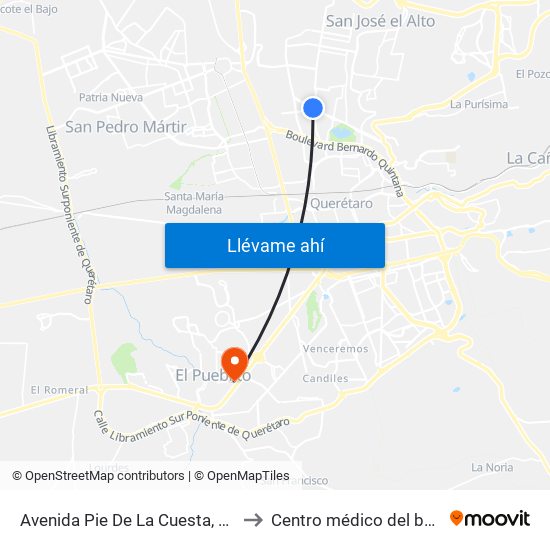 Avenida Pie De La Cuesta, 886 to Centro médico del bajio map