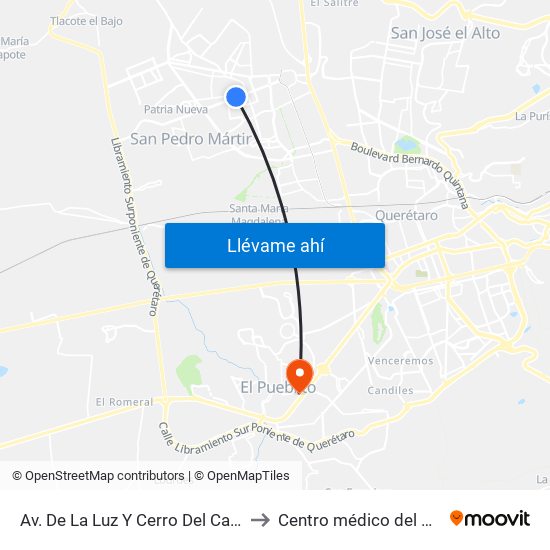 Av. De La Luz Y Cerro Del Capulín to Centro médico del bajio map