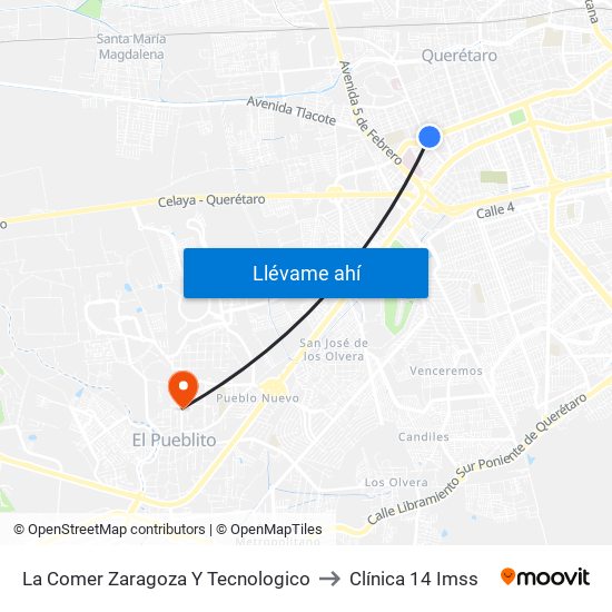 La Comer Zaragoza Y Tecnologico to Clínica 14 Imss map