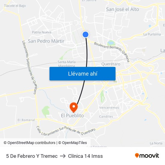 5 De Febrero Y Tremec to Clínica 14 Imss map