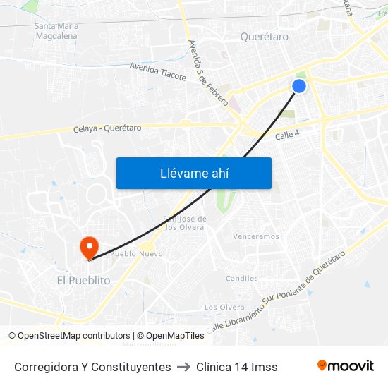Corregidora Y Constituyentes to Clínica 14 Imss map