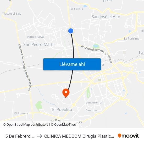 5 De Febrero Y Acceso IV to CLINICA MEDCOM Cirugia Plastica y Farmacia Homeopatica map