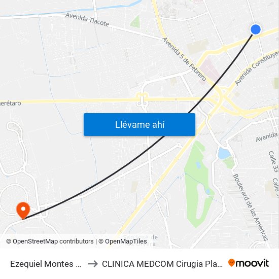 Ezequiel Montes Y José Ma. Arteaga to CLINICA MEDCOM Cirugia Plastica y Farmacia Homeopatica map