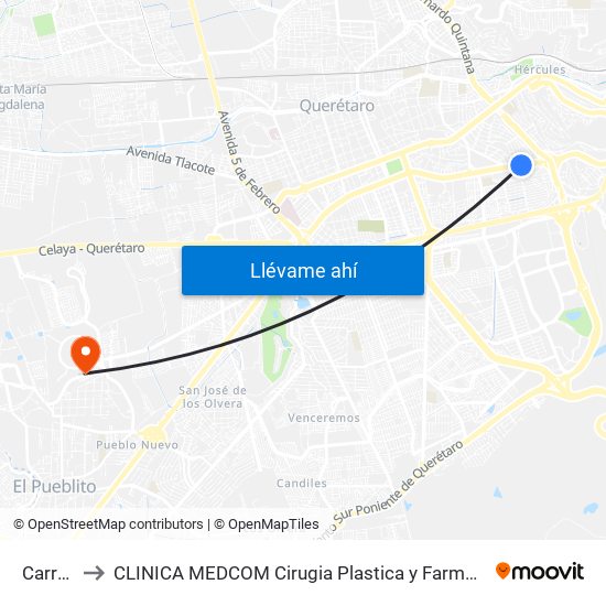 Carretas to CLINICA MEDCOM Cirugia Plastica y Farmacia Homeopatica map