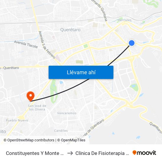 Constituyentes Y Monte Sinai to Clínica De Fisioterapia UAQ map