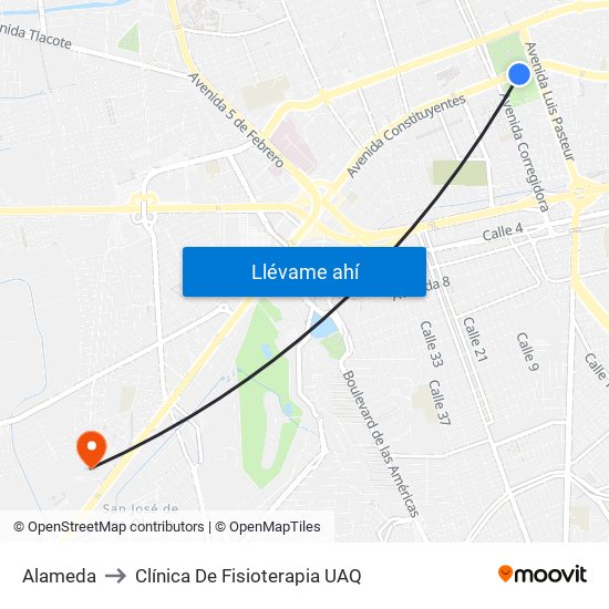 Alameda to Clínica De Fisioterapia UAQ map