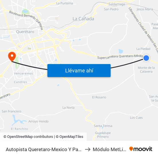 Autopista Queretaro-Mexico Y Parque Industrial El Marques to Módulo MetLife Querétaro map