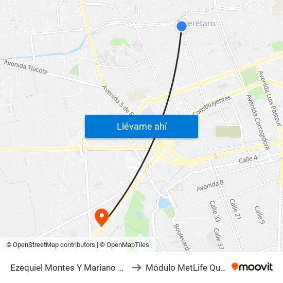 Ezequiel Montes Y Mariano Escobedo to Módulo MetLife Querétaro map