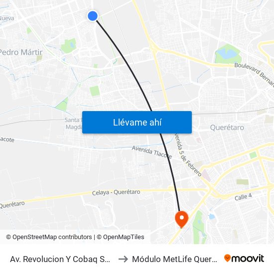 Av. Revolucion Y Cobaq Satelite to Módulo MetLife Querétaro map