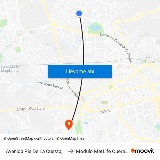 Avenida Pie De La Cuesta, 886 to Módulo MetLife Querétaro map