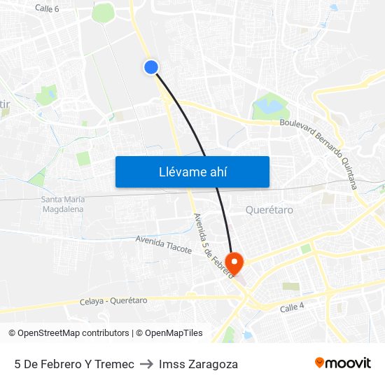 5 De Febrero Y Tremec to Imss Zaragoza map