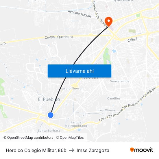 Heroico Colegio Militar, 86b to Imss Zaragoza map