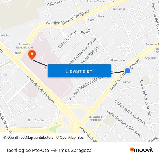 Tecnilogico Pte-Ote to Imss Zaragoza map