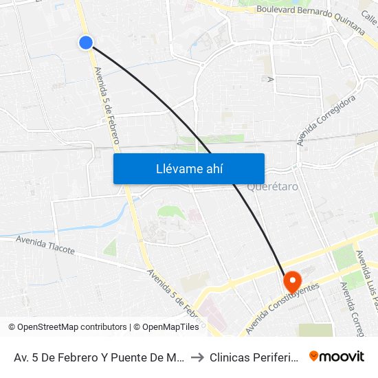 Av. 5 De Febrero Y Puente De Mabe to Clinicas Perifericas map