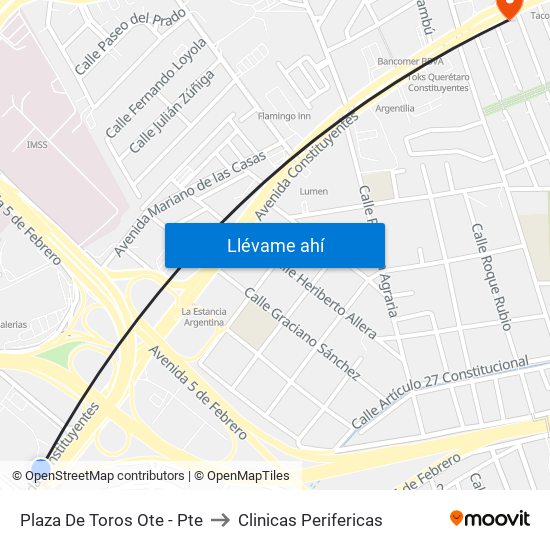 Plaza De Toros Ote - Pte to Clinicas Perifericas map