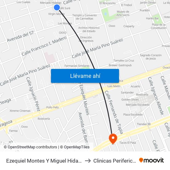 Ezequiel Montes Y Miguel Hidalgo to Clinicas Perifericas map