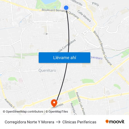 Corregidora Norte Y Morera to Clinicas Perifericas map