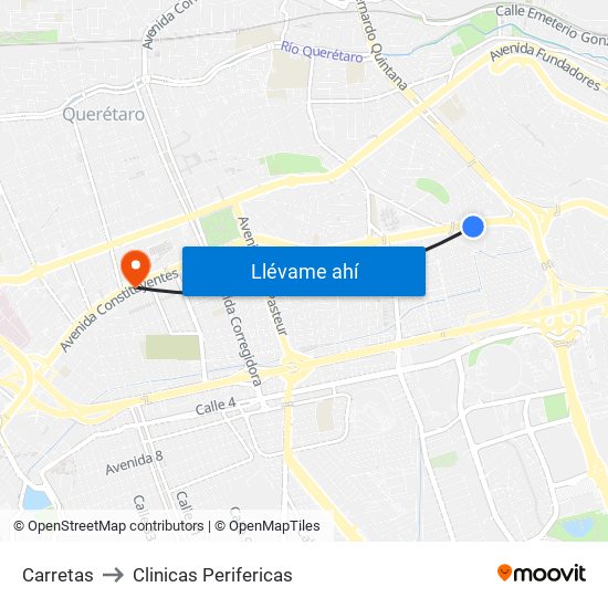 Carretas to Clinicas Perifericas map