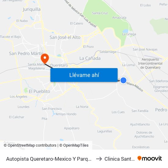 Autopista Queretaro-Mexico Y Parque Industrial El Marques to Clinica Santa Monica map