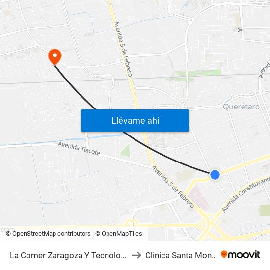 La Comer Zaragoza Y Tecnologico to Clinica Santa Monica map
