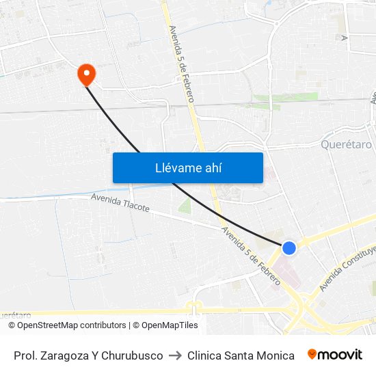 Prol. Zaragoza Y Churubusco to Clinica Santa Monica map