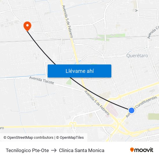 Tecnilogico Pte-Ote to Clinica Santa Monica map