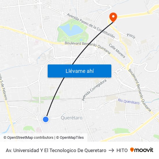 Av. Universidad Y El Tecnologico De Queretaro to HITO map
