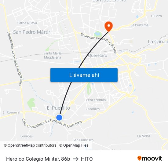 Heroico Colegio Militar, 86b to HITO map