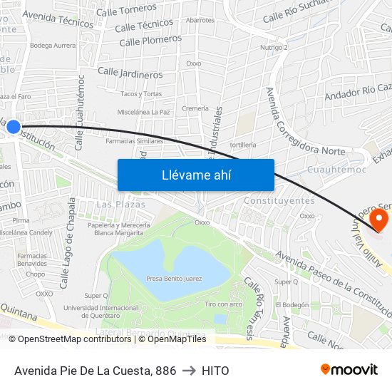Avenida Pie De La Cuesta, 886 to HITO map