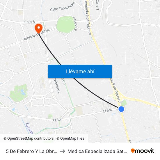 5 De Febrero Y La Obrera to Medica Especializada Satelite map