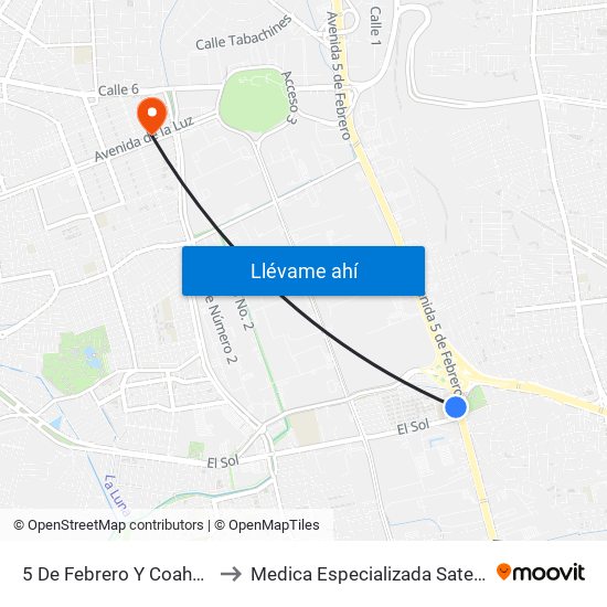 5 De Febrero Y Coahuila to Medica Especializada Satelite map